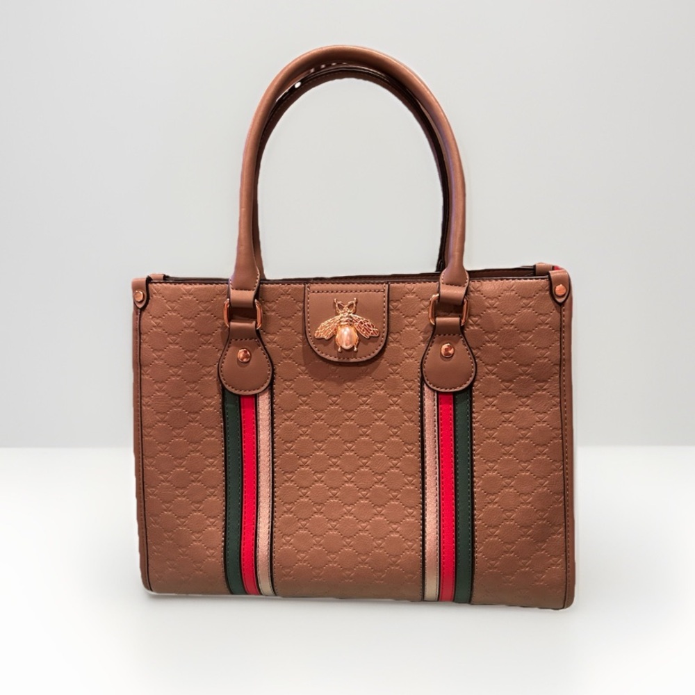 Diophy Queen Bee Taupe Handbag With Adjustable Crossbody Strap NWOT